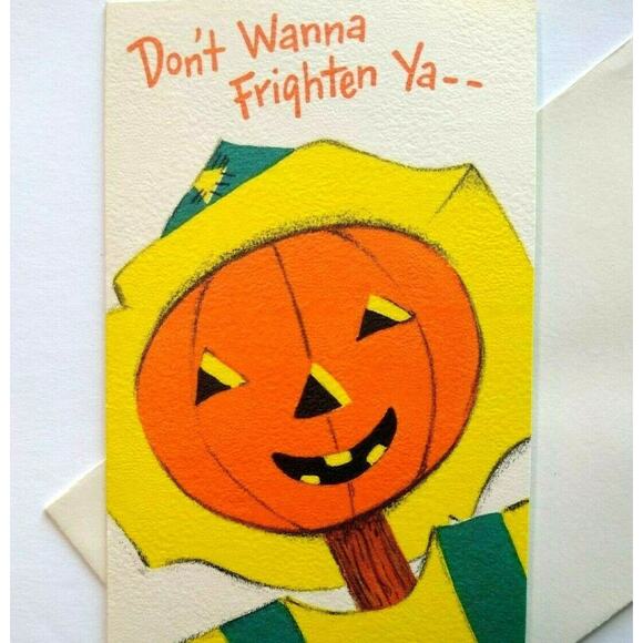 Halloween Greeting Card Vintage Party Invite Stick Head Scarecrow Hallmark Slim - Picture 1 of 7
